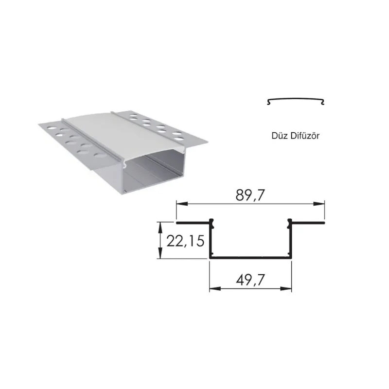 Alüminyüm Sıva Altı Led Trimless Boş Kasa Profil 49 mm