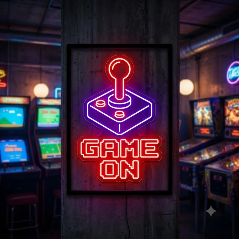 Oyun Salonu Neon LED Tabela GAME ON (Oyun Başlasın)